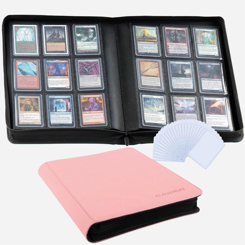 CLOVERCAT 9-Pocket Toploader Binder, Clovecat Premium Card Book, Holds 252 Trading Card with 20 Removable Top-loader Sleeves, PU Card Holder Folders,Card Album for MTG, TCG, Yugioh, Game & Sports Cards (Pink) - Image 1